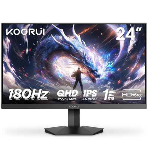 KOORUI G2421V 24 Zoll Gaming Monitor, 1ms 180Hz IPS QHD 2560x1440 PC Bildschirm, HDR400 Adaptive Sync HDMI2.0/DP1.4 VESA 75x75mm von KOORUI