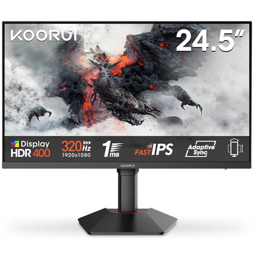KOORUI G2511E 24,5 Zoll Gaming Monitor 320Hz, PC Bildschirm, FHD 1920x1080, HDR 400, 1ms, Adaptive Sync, Fast IPS, HDMI 2.0 & DP 1.4, VESA 75x75mm, Höhenverstellbar & Drehbar von KOORUI