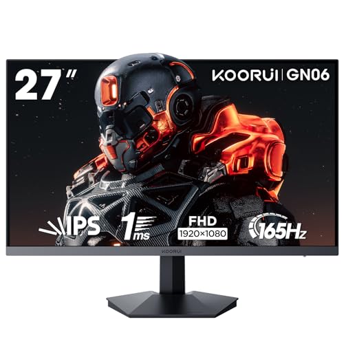 KOORUI Gaming Monitor 27 Zoll, 165Hz, FHD(1920×1080), IPS, 1ms GTG, Adaptive Sync,75 * 75mm VESA Kompatibel, DCI-P3 90% (HDMI, DisplayPort) Schwarz von KOORUI