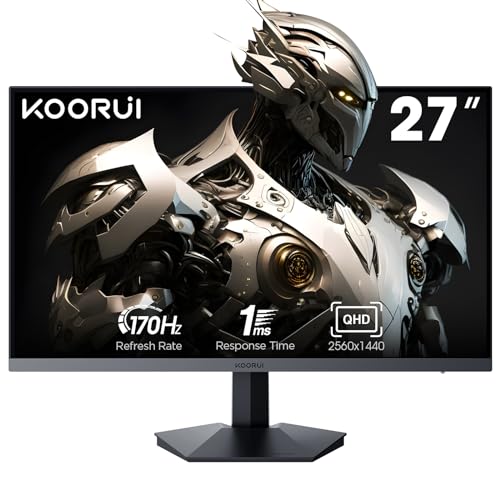 KOORUI Gaming Monitor 27 Zoll, QHD 2560 x 1440 PC Bildschirm Adaptive-Sync Technology (IPS-Panel, 170Hz, 1ms, DCI-P3 90%, Gsync Compatibility, 2xHDMI, VESA, DisplayPort, Einstellbare Neigung) von KOORUI