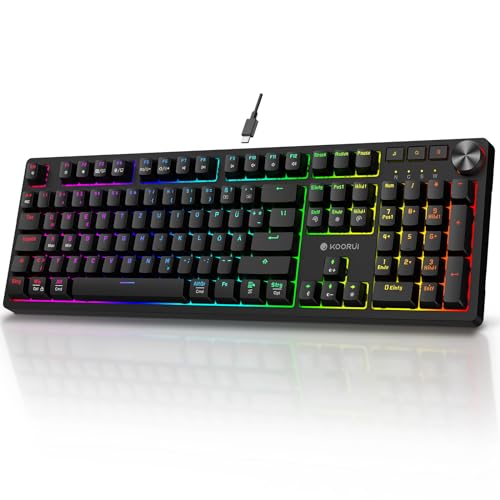 KOORUI Gaming Tastatur, Mechanisch Tastatur QWERTZ Deutsches Layout 104 Tasten 26 RGB Hinterleuchtet Kabelgebunden Gaming Keyboard für Windows MacOS Linux-Blauer Schalter KOORUI Gaming Tastatur, Mechanisch Tastatur QWERTZ Deutsches Layout 104 Tasten 26 RGB Hinterleuchtet Kabelgebunden Gaming Keyboard für Windows MacOS Linux-Blauer Schalter von KOORUI