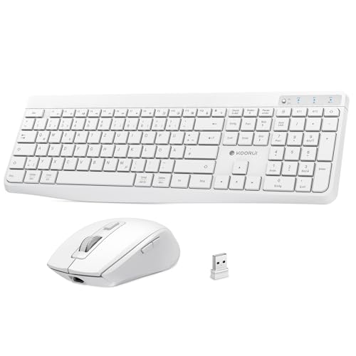 KOORUI Tastatur und Maus Kabellos, Wiederaufladbar Leise Maus Tastatur Set Deutsches Layout QWERTZ mit 12 Funktionstasten 2.4 GHz Tastatur Maus Set für Windows, MacOS, Linux -Weiß von KOORUI