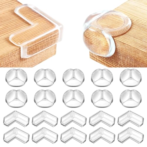 20 Stück Kantenschutz Baby Silikon Selbstklebend Kantenschutz 2 Formen Transparent Tischkantenschutz für Verschiedene Möbel, Tischwinkelschutz mit verbessertem Superkleber von KOOSREEL