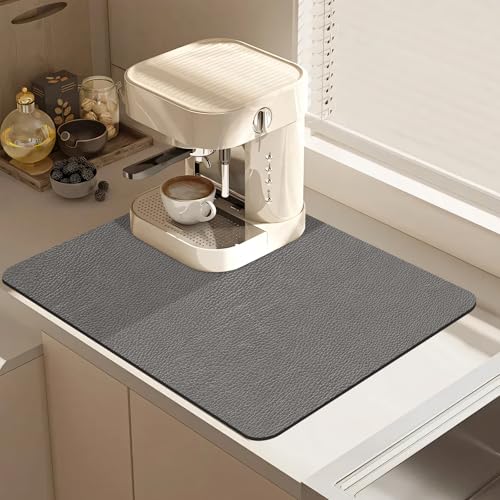 Kaffeemaschine Abtropfmatte (30×40cm), Kaffeemaschinenmatte für Geschirr, Bar, Kaffeemaschine, Superabsorbierende Küchenabflussmatte, Absorbierende Abtropfmatte für Geschirr, Grau von KOOSREEL