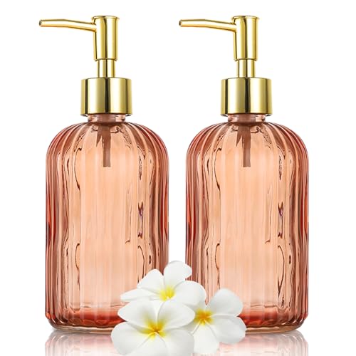 KOOSREEL Seifenspender, Seifenspender Glas Vielseitiger Glasseife, tropffreie Pumpflasche, nachfüllbar, für Badezimmer, Arbeitsplatte, Küche, Waschküche, Bernstein, 500 ml, 2 Stück von KOOSREEL