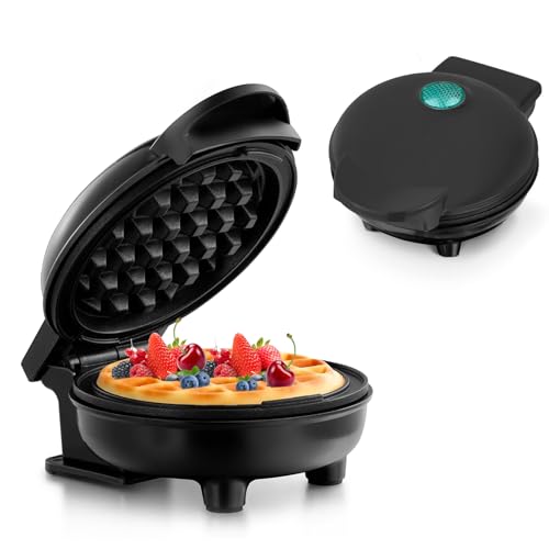 Mini-Waffeleisen für klassische Waffeln, kleiner Waffelmaker mit Antihaftbeschichtung Retro Design für Geburtstage, Familienfeiern, Rot von KOOSREEL