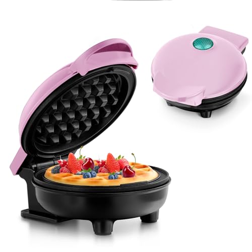 Mini-Waffeleisen für klassische Waffeln, kleiner Waffelmaker mit Antihaftbeschichtung Retro Design für Geburtstage, Familienfeiern, Rot von KOOSREEL