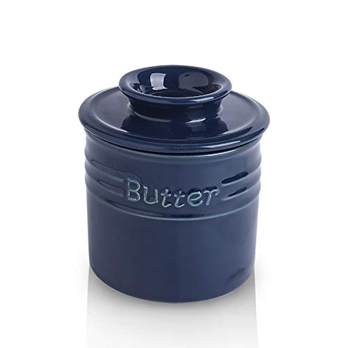 KOOV Buttertopf aus Porzellan, französische Butterdose, Keramik-Butterhalter für Theke, großes Fassungsvermögen, elegante blaue Kollektion (Ägäis) von KOOV