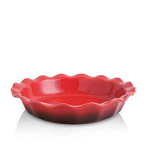 KOOV Keramik Pie Dish, 9 Zoll Pie Pan, Pie Teller für Dessert Küche, Runde Keramik Auflaufform Pfanne für Abendessen, Gradient Serie (Gradient Rot) von KOOV