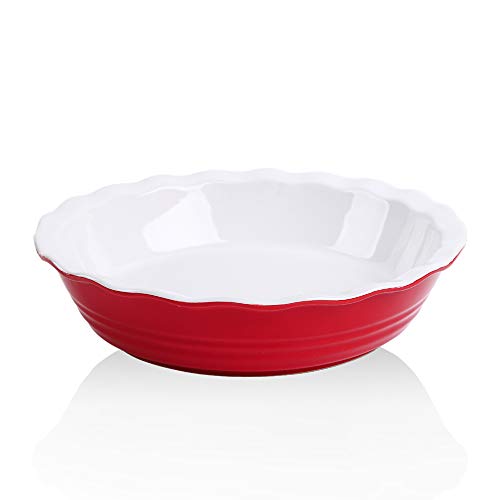 KOOV Keramik Pie Pan 25,4 cm Pie Dish Pie Plate für Dessert Küche Runde Auflaufform für Abendessen Wave Serie (Rot) von KOOV