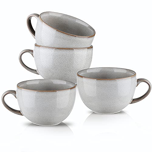 KOOV Keramik-Suppentasse, Suppentassen mit Griffen, mikrowellengeeignet, 680 ml Jumbo-Tasse und Müslischalen, reaktive Glasur (variabel grau) von KOOV