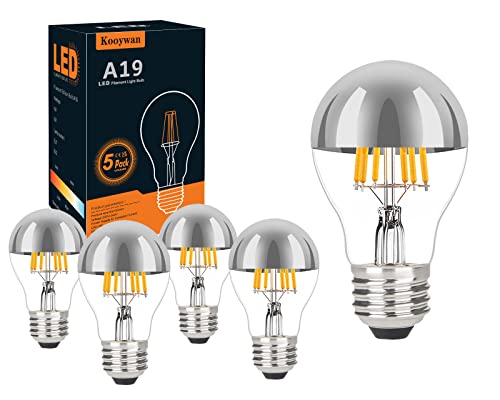 KOOYWAN A19 LED Kopfspiegel Silber Filament Lampe A60 E27 Filament Lampe 6W 2700K 5stk von KOOYWAN