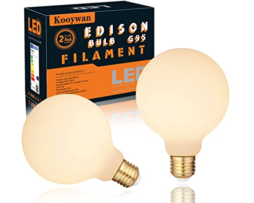 KOOYWAN LED Filament Lampen G95 E27 8W 2500K Dimmable Opal LED Große Glühbirnen Leuchtmittel Matt Weiß 2stk von KOOYWAN