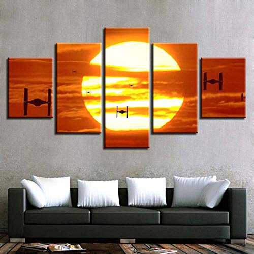 KOPASD - 5 Teiliger - Star Wars Krawatte Kämpfer Sonnenuntergang - 200x100 cm - Leinwandbilder - Fertig Aufgespannt - Vlies Leinwand - Kunstdrucke - Wandbild von KOPASD