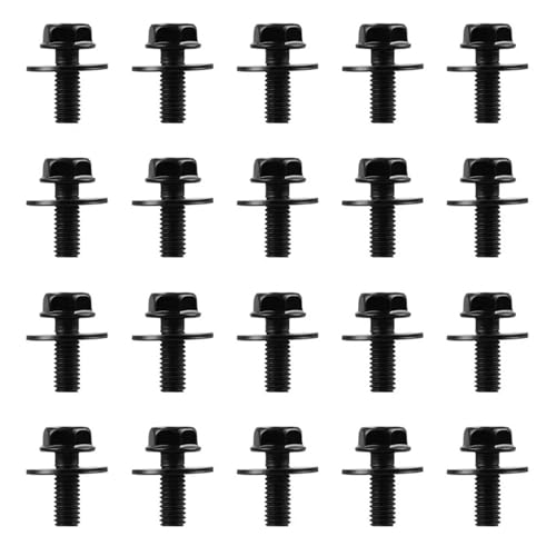 KOPUGVLVKK 20 Stück Autoschrauben for Toyota-LKW-Karosserieschrauben - M6-1,0 x 16 mm lang - 10 mm Sechskant - 17 mm Unterlegscheibe - 20 Stück - Nr. 180, verschleißfest, schwarz Fasteners and clips von KOPUGVLVKK
