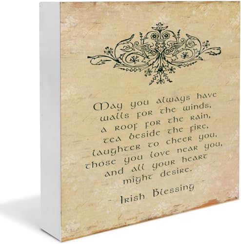 Bedruckbares Schild mit Aufschrift "May you always have walls for the winds, a roof for the rain & tea beside the fire...Funny Bathroom Decor Desk Decor Wooden Box Sign 5 x 5 Inches von KOPUTE