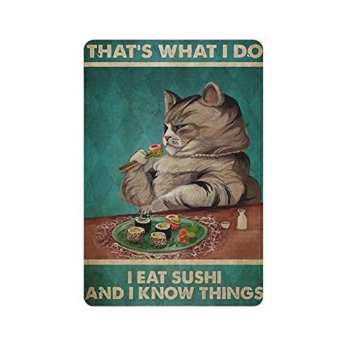 Blechschild "Cat Sushi Know Things", Badezimmer-Dekoration, Vintage-Stil, Retro-Stil, Bauernhaus-Dekoration, Zuhause, Bar, Restaurant, Garage, Blechschild, 14 x 20 cm von KOPUTE