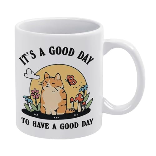 KOPUTE Bunte Katzentasse, Retro-Tasse, Klassenzimmer-Tasse, Aufdruck "It's A Good Day to Have A Good Day", weiße Tasse, lustige Kaffeetasse, das beste Geschenk für Kollegen, Eltern und Großeltern, von KOPUTE