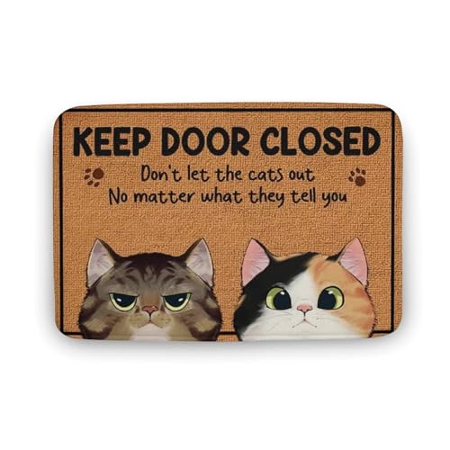 KOPUTE Fußmatte mit Aufschrift "Keep Door Closed Cat", lustige Willkommensmatte, Katzen-Eingangsmatte, Katzenmutter, Geburtstagsgeschenk, Korallen-Samt-Teppich, lustige Fußmatte, Heimdekoration, von KOPUTE