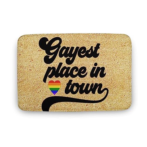 KOPUTE Gayest Place in Town Pride Fußmatte, LGBTQ-freundlich, gleichwertige Willkommensmatte, lustige Fußmatte, Regenbogenherz, Willkommens-Fußmatte, Heimdekoration, lustige Willkommensmatte, von KOPUTE