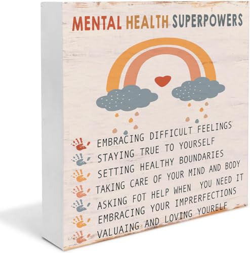 KOPUTE Schild für psychische Gesundheit, Superkräfte, Schulberater, Beratungshilfe, Lernmaterialien, lustiges Badezimmerschild, Badezimmerdekoration, Schreibtischdekoration, Holzkastenschild, 12,7 x von KOPUTE