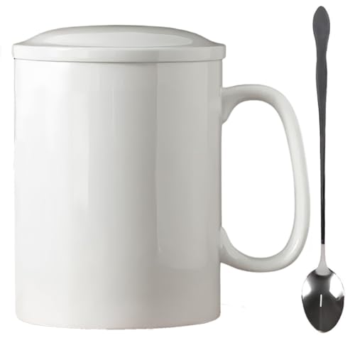 KOPYFANTAP Große Tasse 1000ml, Riesen Keramik Kaffeetasse mit Deckel und Löffel, Jumbo Becher mit Großem Griff für Büro und Zuhause, Spülmaschinenfest, Weiß von KOPYFANTAP