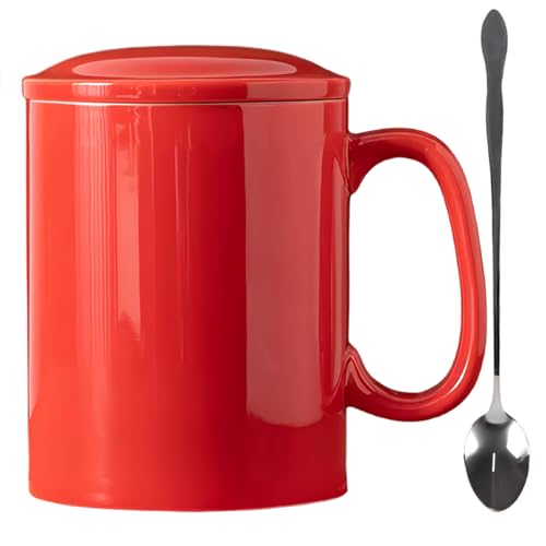 KOPYFANTAP Große Tasse 1000ml,Rot Extra Große Keramik Kaffeetasse mit Deckel und Löffel Becher Keramik mit Großem Griff für Büro und Zuhause, Spülmaschinenfest von KOPYFANTAP