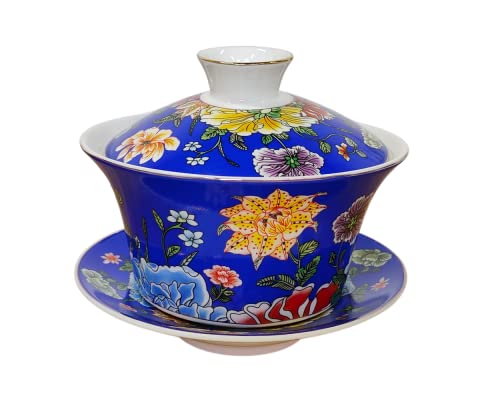 KOPYFANTAP Chinesische Teetasse mit Deckel, Porzellan Gaiwan Teetasse, Kung Fu teetassen 300ML，Blau von KOPYFANTAP