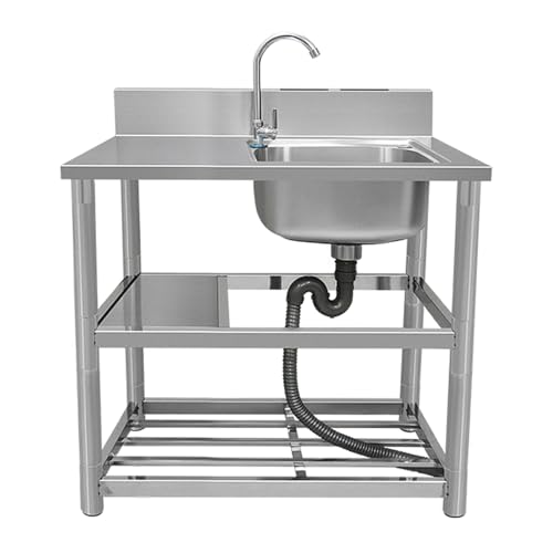 Freistehende Universalspüle Mit Wasserhahn, Gewerbliche Küchenspüle, Mit Reinigungstisch Und Ablageflächen Für Restaurant, Bar, Wäscherei, Garage, Hinterhof(Right,90cm/35.4in) von KOQENAG