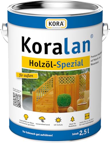 Koralan® Holzöl-Spezial, ideal für Nadelholz, z. B.Terrassen, Sichtschutzelemente, Gartenmöbel, Holzfassaden (UV-Natur, 2,5 Liter) von KORA