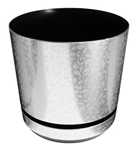 KORAD Blumentopf mit untersatzer - Muster 059 Silberne Spitze - 12 cm - Pflanzkübel aus Hochwertiger Kunststoff - Dekorativer Topf für Pflanzen von KORAD