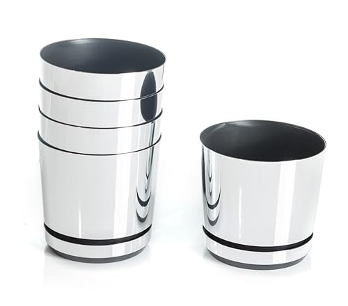 Set von 5 Blumentöpfen mit Untersetzer von 14 cm Durchmesser, Design 016 - Spiegeleffekt; Glamour; modern, hoher Glanz, klassischer Stil, rustikal, Loft, für Pflanzen, Kräuter, Blumen Kompositionen. von KORAD