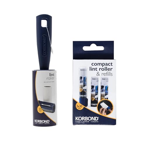 Korbond Fusselrolle & kompakter Fusselroller + Nachfüll-Set – x 1 Rolle mit 35 Blatt und 1 kompakter Fusselroller mit 2 Ersatz-Nachfüllrollen – Effektiver Fussel- und Tierhaarentferner von KORBOND