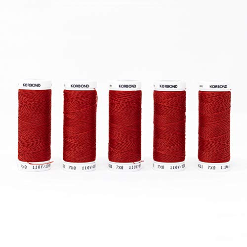 Korbond rotes 500 m Polyestergarn – 5 x 100 m Rollen Faden – für Handnäh-und Nähmaschinen – kein Einlaufen – ideal zum Flicken, Schneidern, Quilten, Basteln, Reparaturen und Verzieren, Polyester, 500m von KORBOND