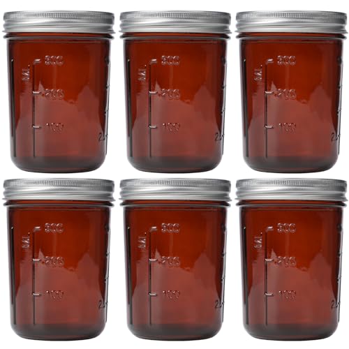 KORCCI Einmachgläser aus Bernsteinglas, 473 ml, 6 Stück, breite Öffnung, Einmachgläser mit Deckel und Bändern, leeres Kerzenglas, Lebensmittelbehälter, Einmachglas zum Einmachen, Gären, Einlegen, von KORCCI