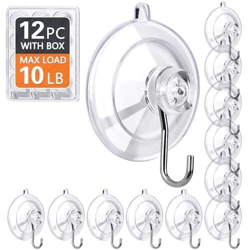 KORCCI Saugnapf-Haken, robust, transparent, wiederverwendbar und abnehmbar, 4,5 kg, starker Halt mit Edelstahl-Haken, für Badezimmer, Dusche, Fenster, Küche, Fliesen, 12 Stück von KORCCI
