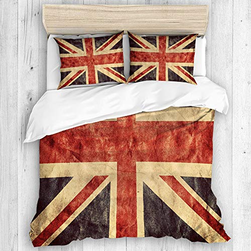 KOSALAER Bettwäsche-Set,Mikrofaser,Die Großbritannien- oder Union Jack-Schmutzflagge,1 Bettbezug 135 x 200cm + 2 Kopfkissenbezug 50 x 80cm von KOSALAER