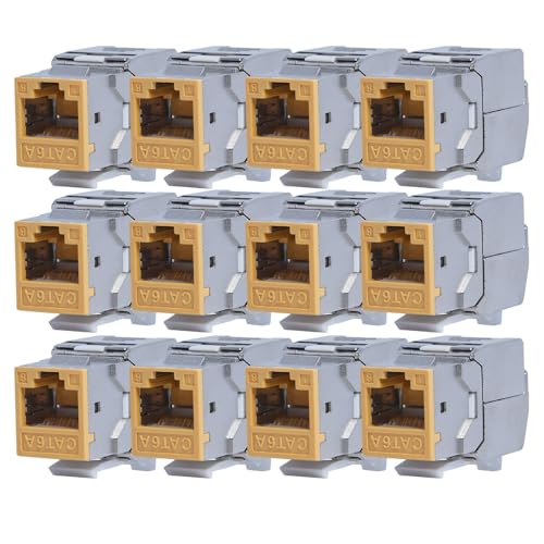 KOSCOM CONNECT 12x Keystone Modul CAT6A in gelb | STP RJ45 Einbaubuchse für Netzwerk-Leerdose & Patchpanel | vollgeschirmt I bis zu 10 Gbit/s & 500 MHz | werkzeugfreie Snap-In Montage | AWG 22-25 von KOSCOM CONNECT