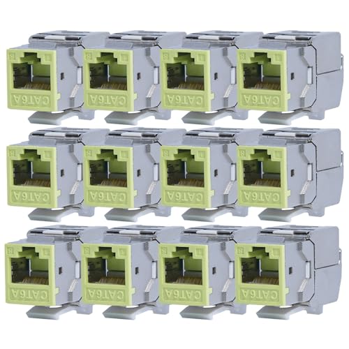 KOSCOM CONNECT 12x Keystone Modul CAT6A in grün | STP RJ45 Einbaubuchse für Netzwerk-Leerdose & Patchpanel | vollgeschirmt I bis zu 10 Gbit/s & 500 MHz | werkzeugfreie Snap-In Montage | AWG 22-25 von KOSCOM CONNECT