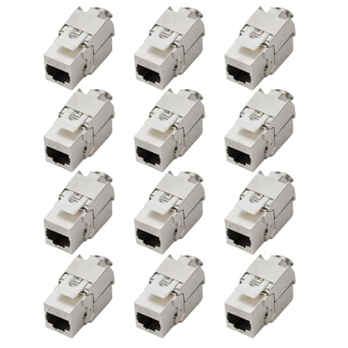 KOSCOM CONNECT 12x Keystone Modul CAT7 | STP RJ45 Einbaubuchse für Netzwerk-Leerdose & Patchpanel | vollgeschirmt I bis zu 10 Gbit/s & 500 MHz | werkzeugfreie Snap-In Montage | AWG 22-25 von KOSCOM CONNECT