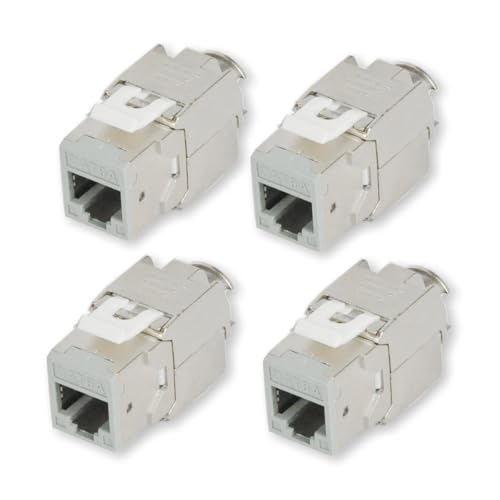 KOSCOM CONNECT 4x Keystone Modul CAT6A in grau | STP RJ45 Einbaubuchse für Netzwerk-Leerdose & Patchpanel | vollgeschirmt I bis zu 10 Gbit/s & 500 MHz | werkzeugfreie Snap-In Montage | AWG 22-25 von KOSCOM CONNECT