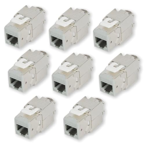 KOSCOM CONNECT 8x Keystone Modul CAT6A in grau | STP RJ45 Einbaubuchse für Netzwerk-Leerdose & Patchpanel | vollgeschirmt I bis zu 10 Gbit/s & 500 MHz | werkzeugfreie Snap-In Montage | AWG 22-25 von KOSCOM CONNECT