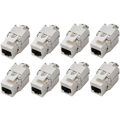 KOSCOM CONNECT 8x Keystone Modul CAT7 | STP RJ45 Einbaubuchse für Netzwerk-Leerdose & Patchpanel | vollgeschirmt I bis zu 10 Gbit/s & 500 MHz | werkzeugfreie Snap-In Montage | AWG 22-25 von KOSCOM CONNECT