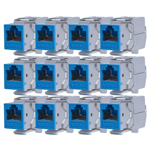KOSCOM CONNECT 12x Keystone Modul CAT6A in blau | STP RJ45 Einbaubuchse für Netzwerk-Leerdose & Patchpanel | vollgeschirmt I bis zu 10 Gbit/s & 500 MHz | werkzeugfreie Snap-In Montage | AWG 22-25 von KOSCOM CONNECT