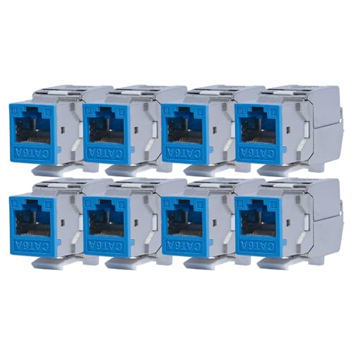 KOSCOM CONNECT 8x Keystone Modul CAT6A in blau | STP RJ45 Einbaubuchse für Netzwerk-Leerdose & Patchpanel | vollgeschirmt I bis zu 10 Gbit/s & 500 MHz | werkzeugfreie Snap-In Montage | AWG 22-25 von KOSCOM CONNECT