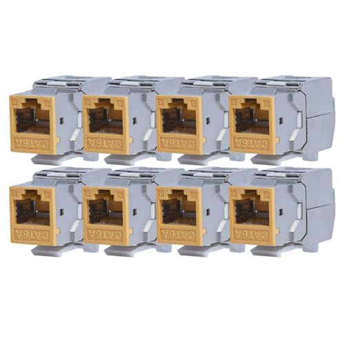 KOSCOM CONNECT 8x Keystone Modul CAT6A in gelb | STP RJ45 Einbaubuchse für Netzwerk-Leerdose & Patchpanel | vollgeschirmt I bis zu 10 Gbit/s & 500 MHz | werkzeugfreie Snap-In Montage | AWG 22-25 von KOSCOM CONNECT