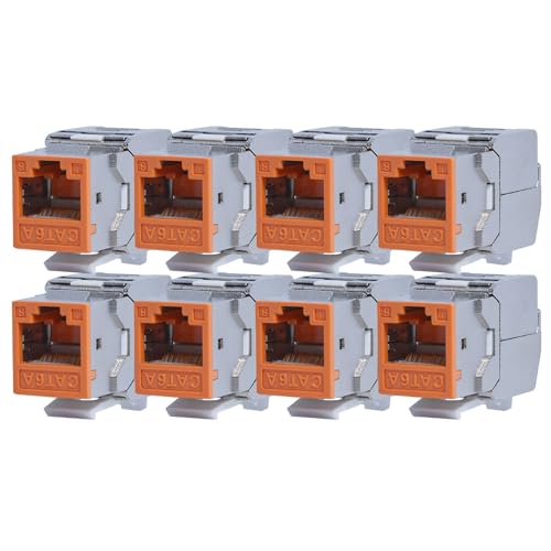 KOSCOM CONNECT 8x Keystone Modul CAT6A in orange | STP RJ45 Einbaubuchse für Netzwerk-Leerdose & Patchpanel | vollgeschirmt I bis zu 10 Gbit/s & 500 MHz | werkzeugfreie Snap-In Montage | AWG 22-25 von KOSCOM CONNECT