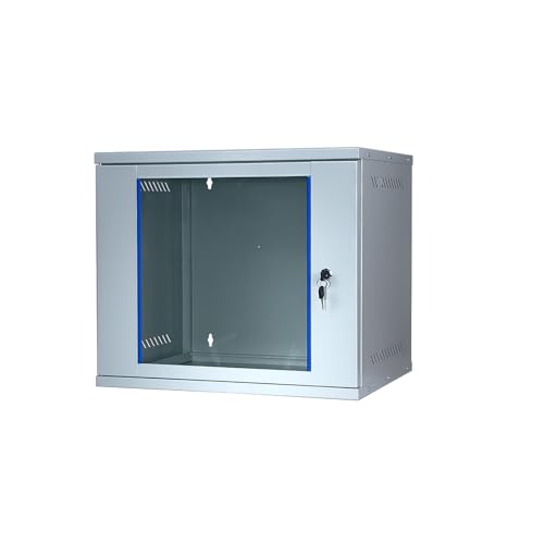 KOSCOM CONNECT Netzwerkschrank I Serverschrank 19 Zoll I 400 mm Tiefe I Wandmontage 543 x 400 x 469 mm I unmontiert I abschließbare Glastür I Traglast 60 kg (Grau, 9 HE) von KOSCOM CONNECT