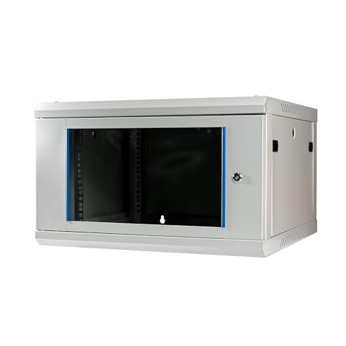 KOSCOM CONNECT Netzwerkschrank I Serverschrank 19 Zoll I Wandmontage | 600 mm Tiefe | 600x600x369mm I voll montiert I abschließbare Glastür I Traglast 100 kg (Grau - 60cm), 6HE von KOSCOM CONNECT