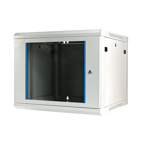 KOSCOM CONNECT Netzwerkschrank I Serverschrank 19 Zoll I Wandmontage | 600 mm Tiefe | 600x600x503mm I voll montiert I abschließbare Glastür I Traglast 100 kg (Grau - 60cm, 9HE) von KOSCOM CONNECT